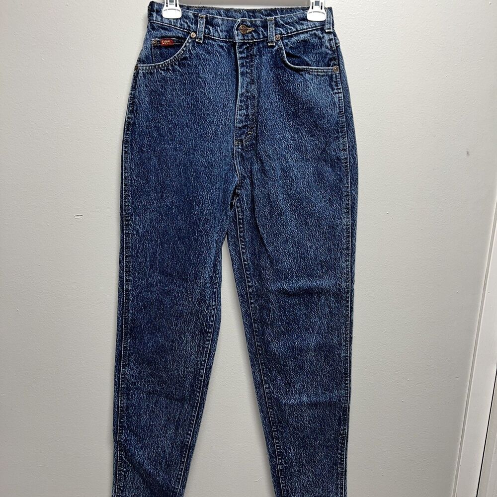 VTG Lee High Waisted Mom Jeans 10 Medium Wash Tapered Leg blue